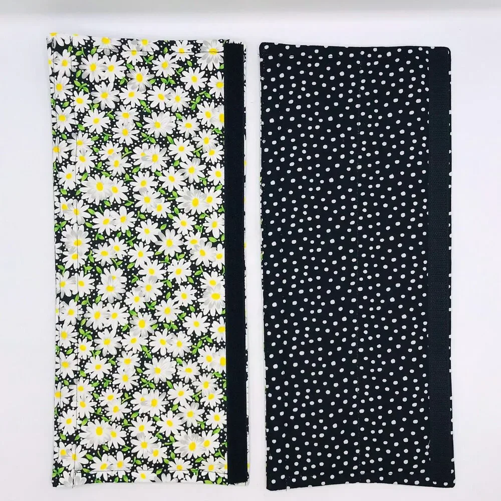 Refrigerator Door Handle Covers, Reversible! Black Daisy and Dots Kitchen 14x5
